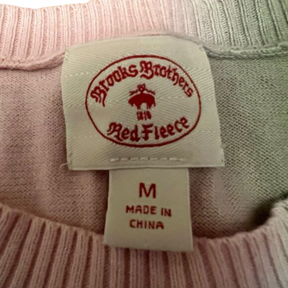 Brooks Brothers Red Fleece Sweater Mens Medium Pink Green Pullover Long Sleeve - Picture 4 of 9